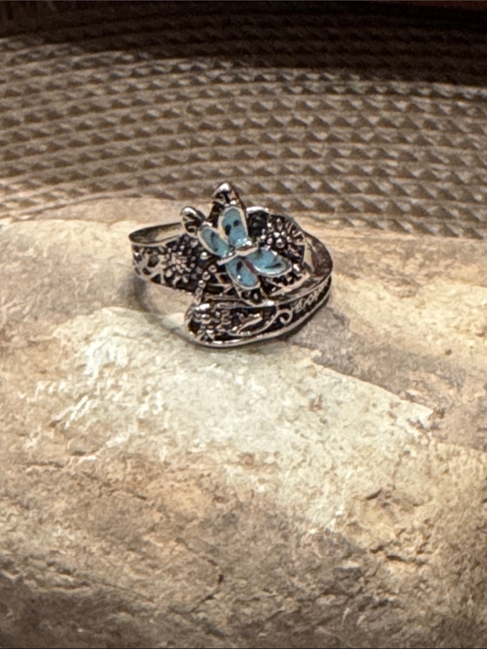 Blue Butterfly Silver Wrap Ring - Women Jewelry